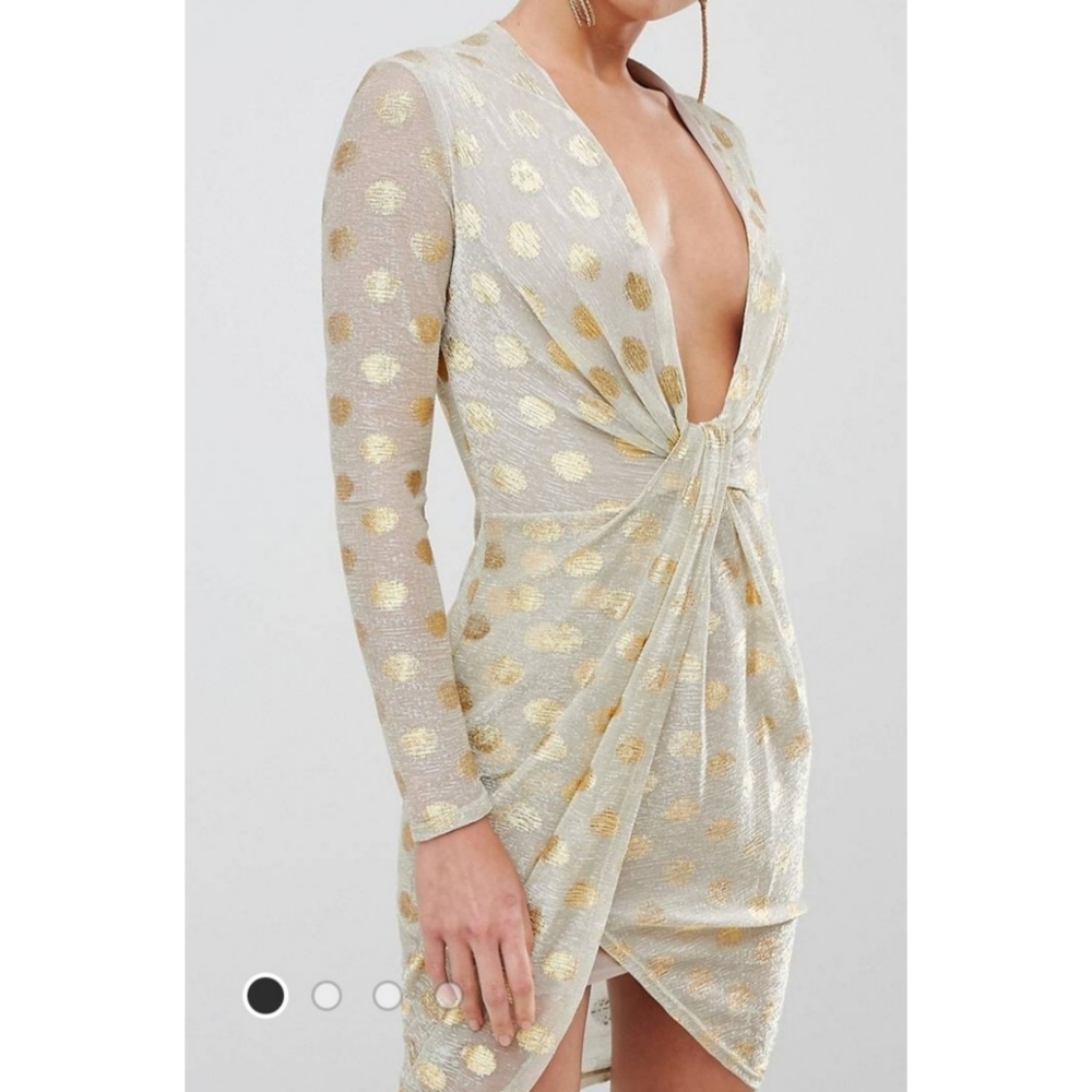 Never Worn: Sheer Sleeve Metallic Midi Dress